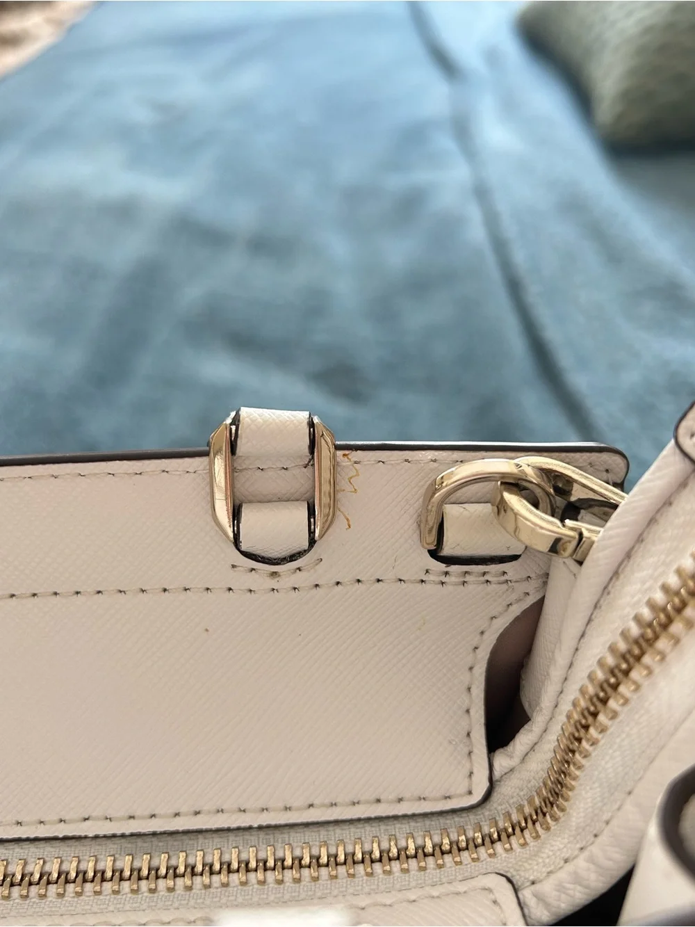 kate spade white structured saffiano leather satchel with removable strap